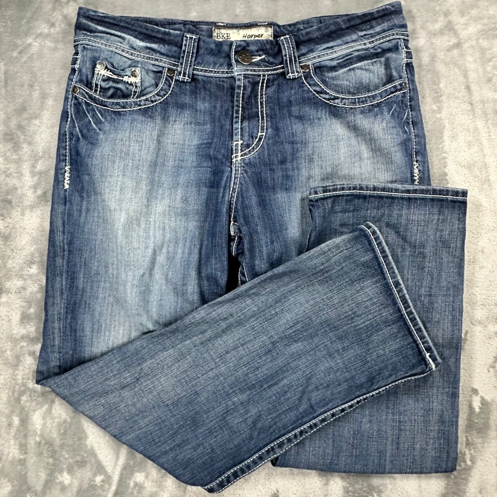 BKE Harper Crop Jeans 31 Medium Wash Double Cuff BKC1004 Low Rise Denim